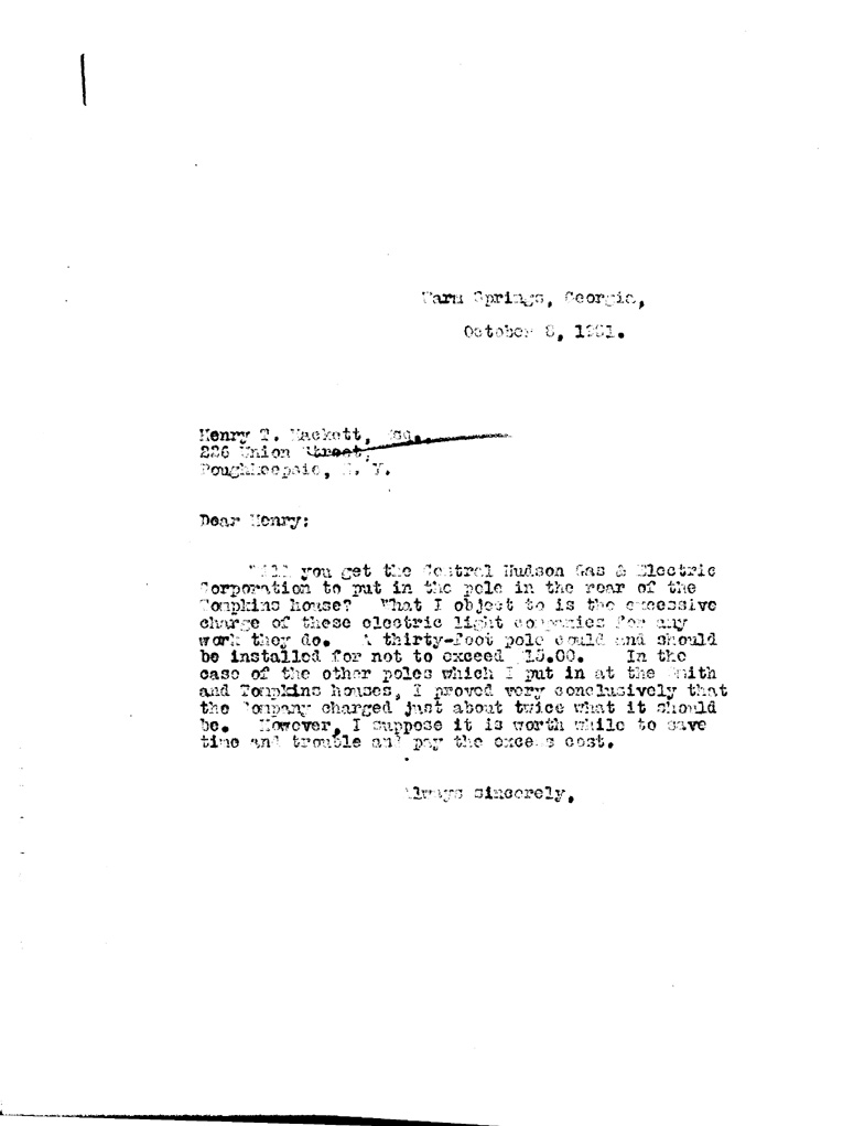 [a905ac01.jpg] - Letter to Hackett from FDR October 8, 1931