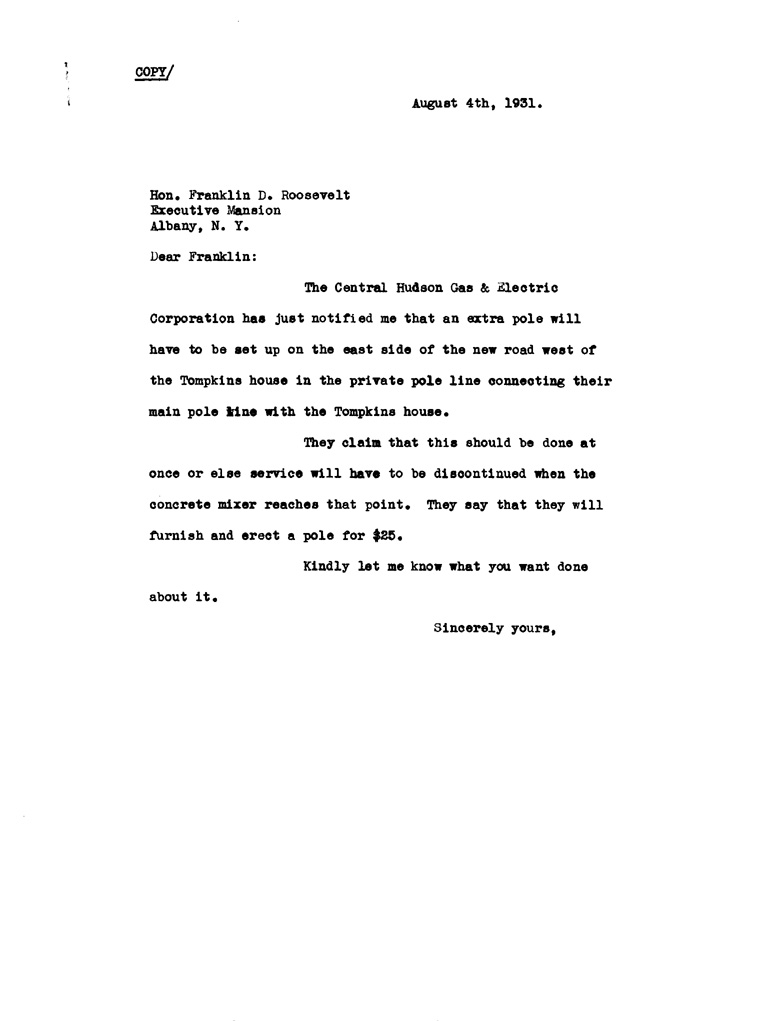 [a905ad01.jpg] - Letter to FDR from Hackett August 4, 1931