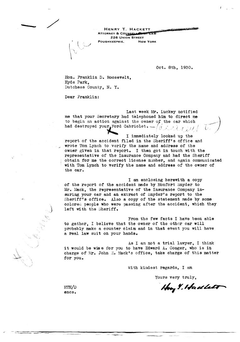 [a905aj01.jpg] - Letter to FDR from Hackett October 8, 1930