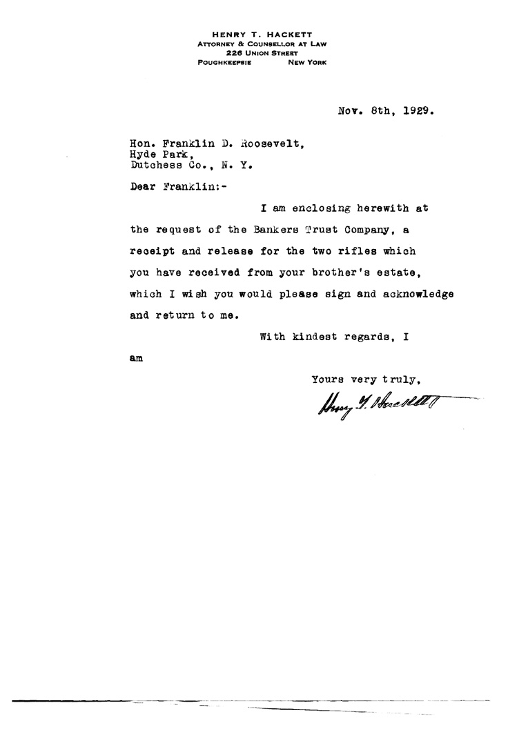 [a905aq01.jpg] - Letter to FDR from Hackett November 8, 1929