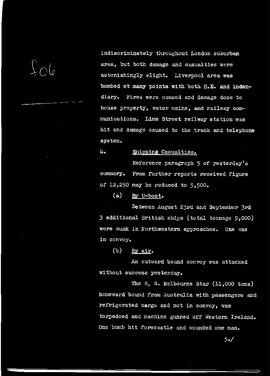 [a310f06.jpg] - Telegram dispatched from London re:military situation. 9/7/40 - Page 5