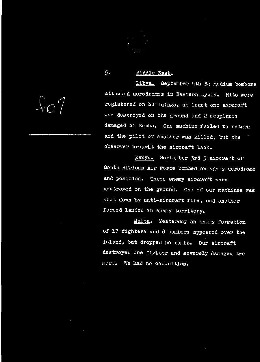 [a310f07.jpg] - Telegram dispatched from London re:military situation. 9/7/40 - Page 6