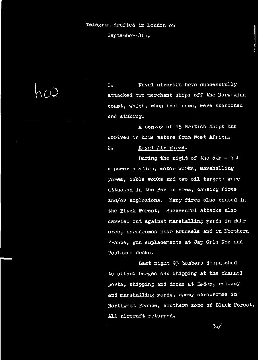[a310h02.jpg] - Telegram dispatched from London re:military situation.9/8/40 - Page 1