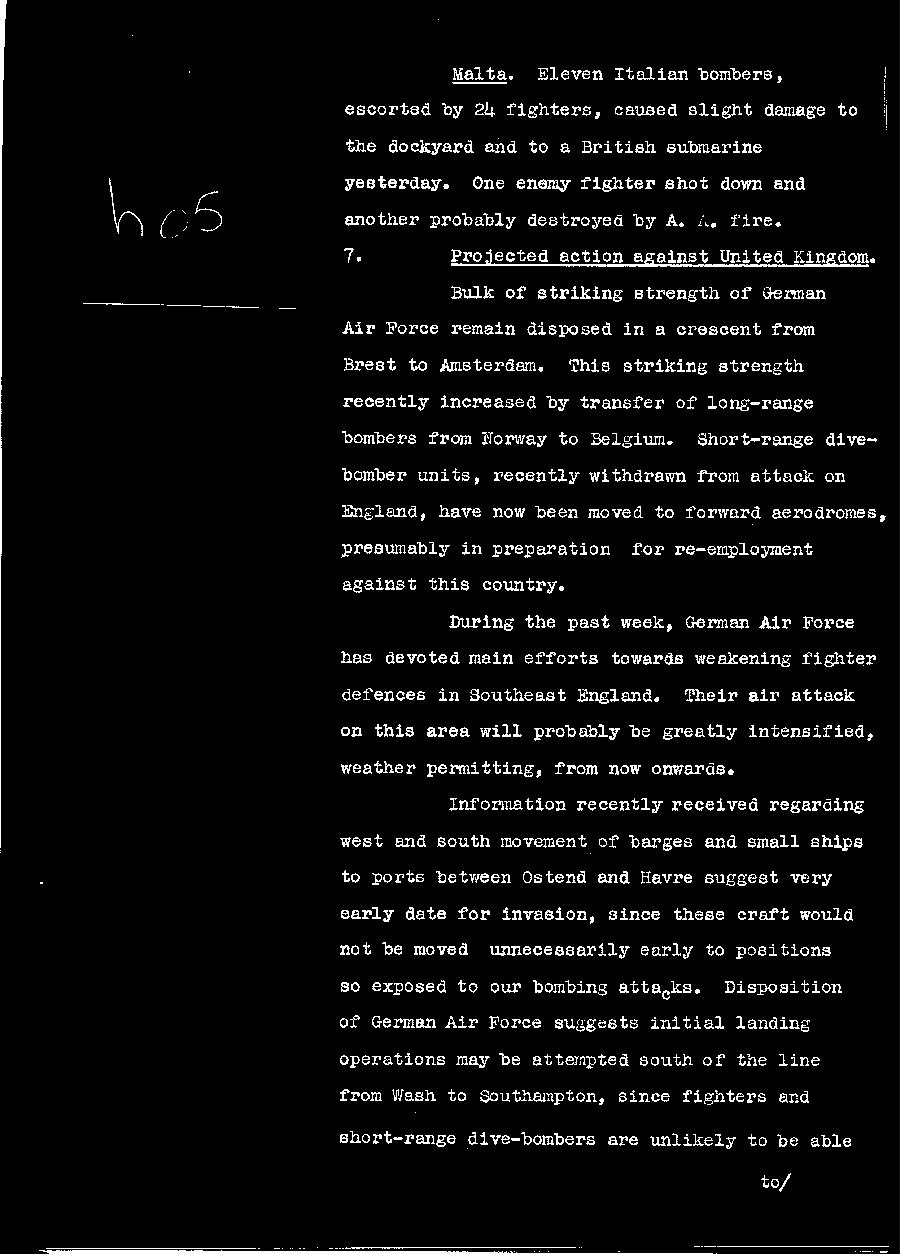 [a310h05.jpg] - Telegram dispatched from London re:military situation.9/8/40 - Page 4