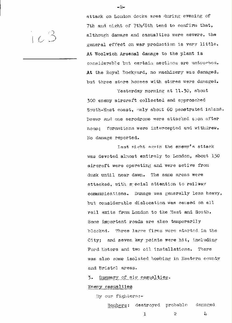 [a310i03.jpg] - Telegram dispatched from London re:military situation. 9/10/40 - Page 2