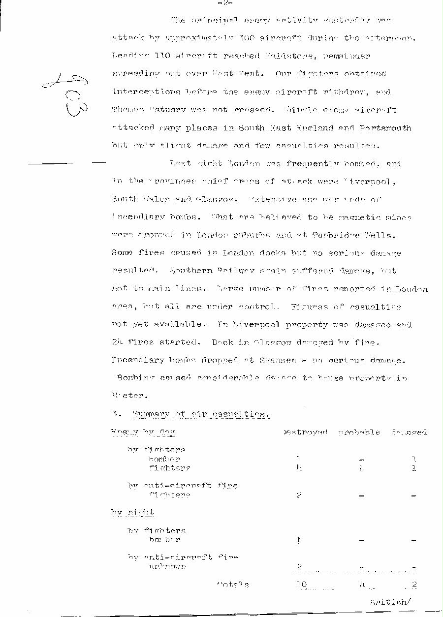 [a310q03.jpg] - Telegram dispatched from London re:military situation. 9/19/40 - Page 2