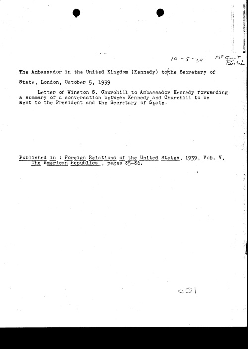 [a311e01.jpg] - Ambassador Kennedy to Secretary of State 10/5/39