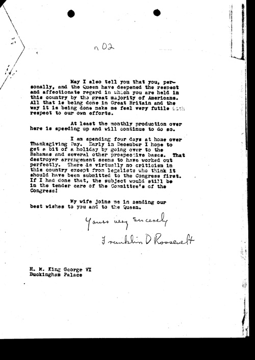 [a311n02.jpg] - FDR--> King George VI Letter concerning British-American relations 11/22/40