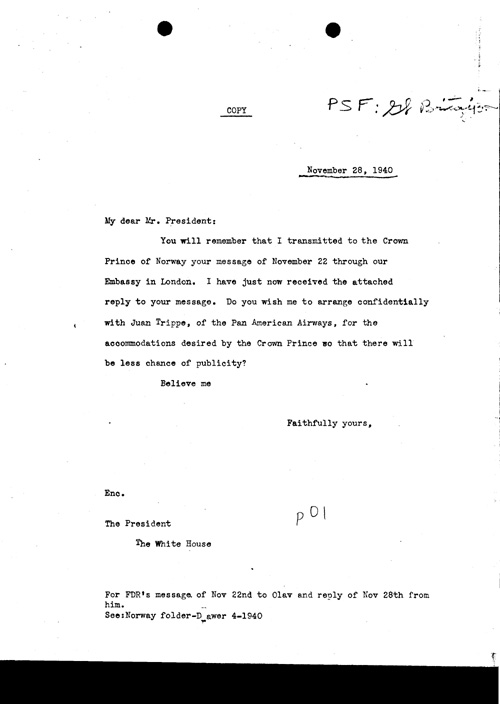 [a311p01.jpg] - General E.M. Watson --> FDR Letter regarding Crown Prince of Norway 11/28/40