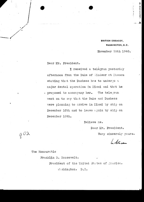 [a311q02.jpg] - Lord Lothian --> FDR Letter about Duke and Dutchess of Windsor in Miami 11/29/40