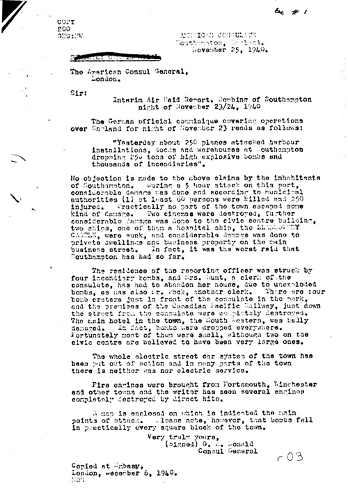 [a311r03.jpg] - Embassy report on Bomb damages in English cities 12/6/40