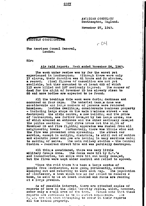 [a311r04.jpg] - Embassy report on Bomb damages in English cities 12/6/40