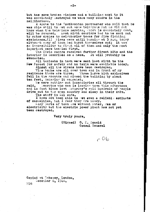 [a311r06.jpg] - Embassy report on Bomb damages in English cities 12/6/40