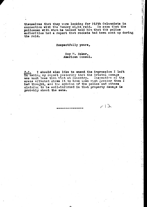 [a311r12.jpg] - Embassy report on Bomb damages in English cities 12/6/40