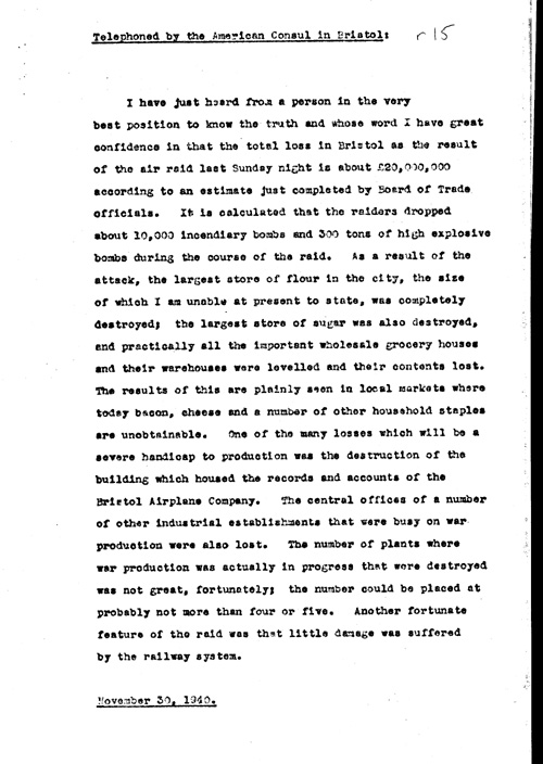 [a311r15.jpg] - Embassy report on Bomb damages in English cities 12/6/40