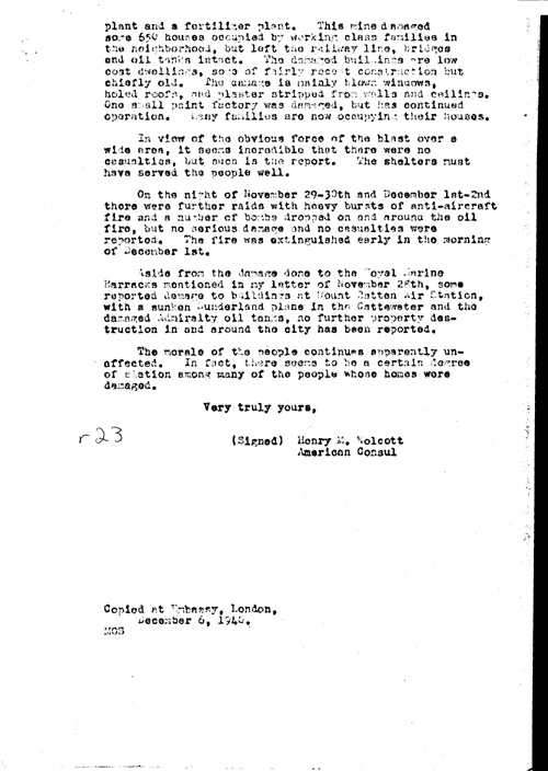 [a311r23.jpg] - Embassy report on Bomb damages in English cities 12/6/40