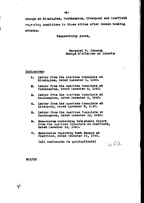 [a311u02.jpg] - Herschel V. Johnson Charge d'Affaires ad interim to Secretary of State Report on Bomb damage in English cities 12/20/40