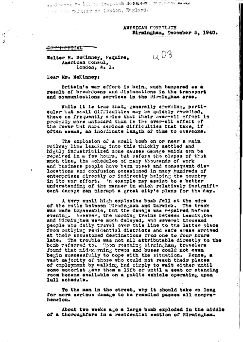 [a311u03.jpg] - Herschel V. Johnson Charge d'Affaires ad interim to Secretary of State Report on Bomb damage in English cities 12/20/40