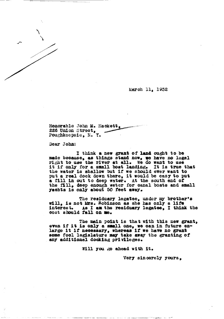 [a906af01.jpg] - Letter to John M. Hackett from FDR March 11, 1931