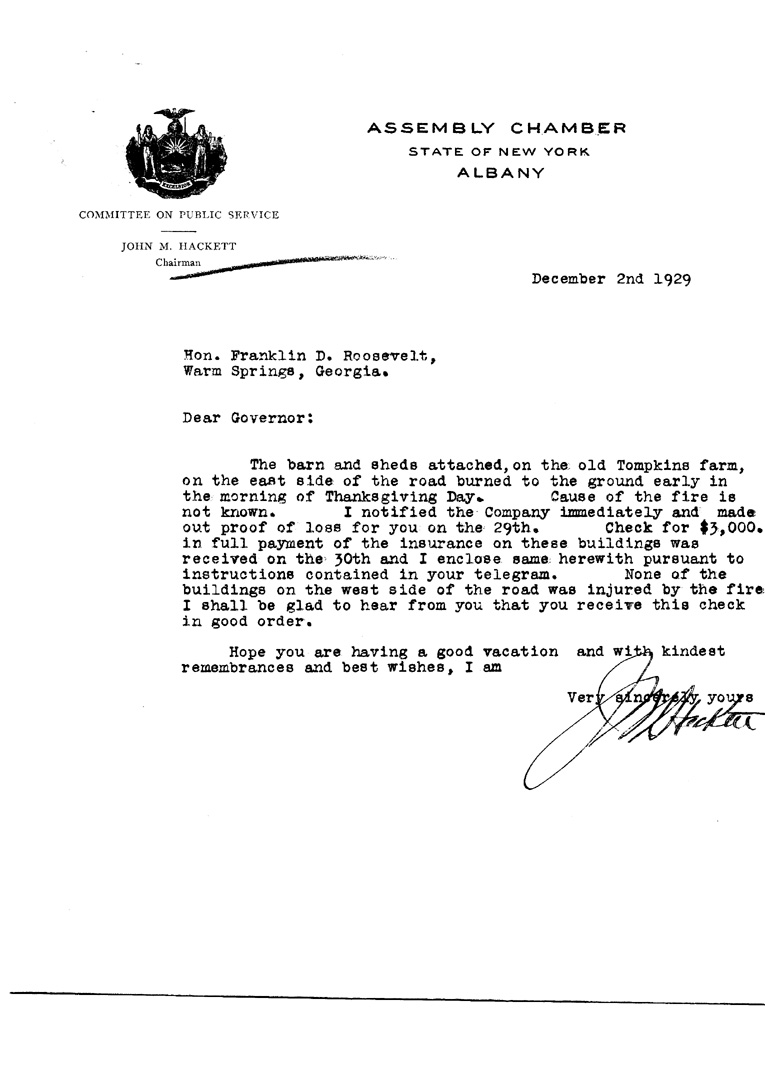 [a906aj01.jpg] - Letter to FDR from John M. Hackett December 2, 1929