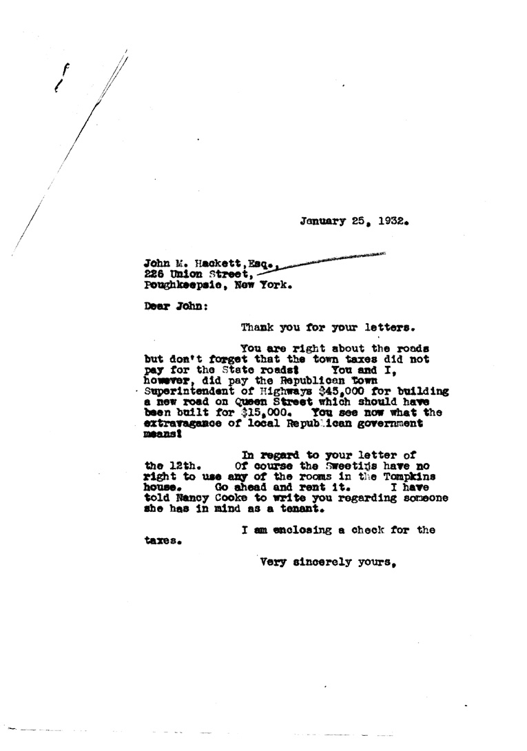 [a906an01.jpg] - Letter to John M. Hackett from FDR January 25, 1932