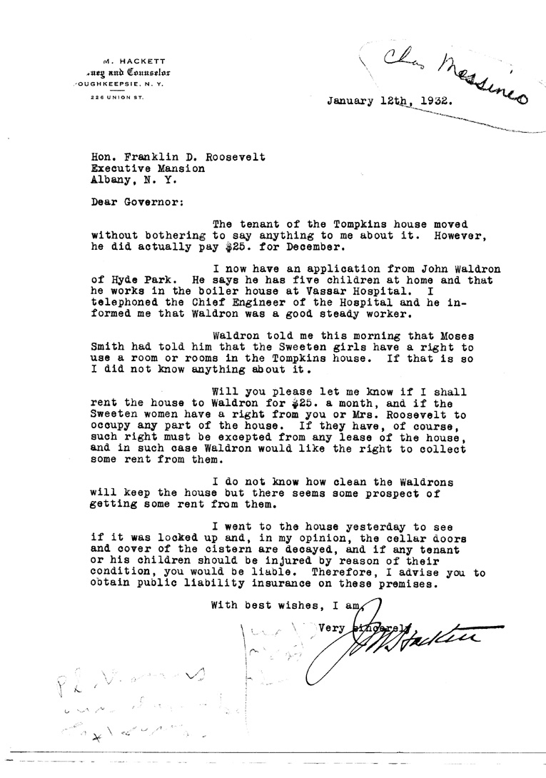 [a906ao01.jpg] - Letter to FDR from John M. Hackett January 12, 1932