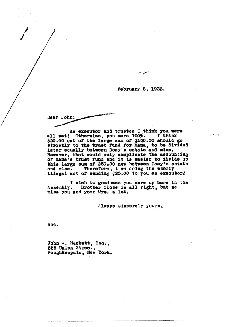 [a906aq01.jpg] - Letter to John M. Hackett from FDR February 5, 1932