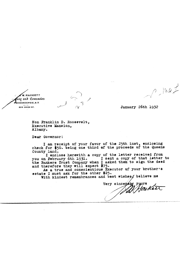 [a906ar01.jpg] - Letter to FDR from John M. Hackett January 26, 1931