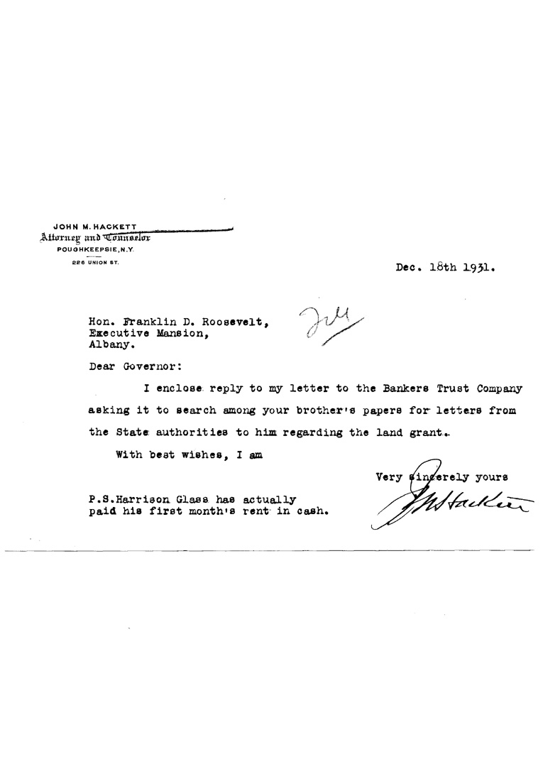 [a906at01.jpg] - Letter to FDR from John M. Hackett December 18, 1931