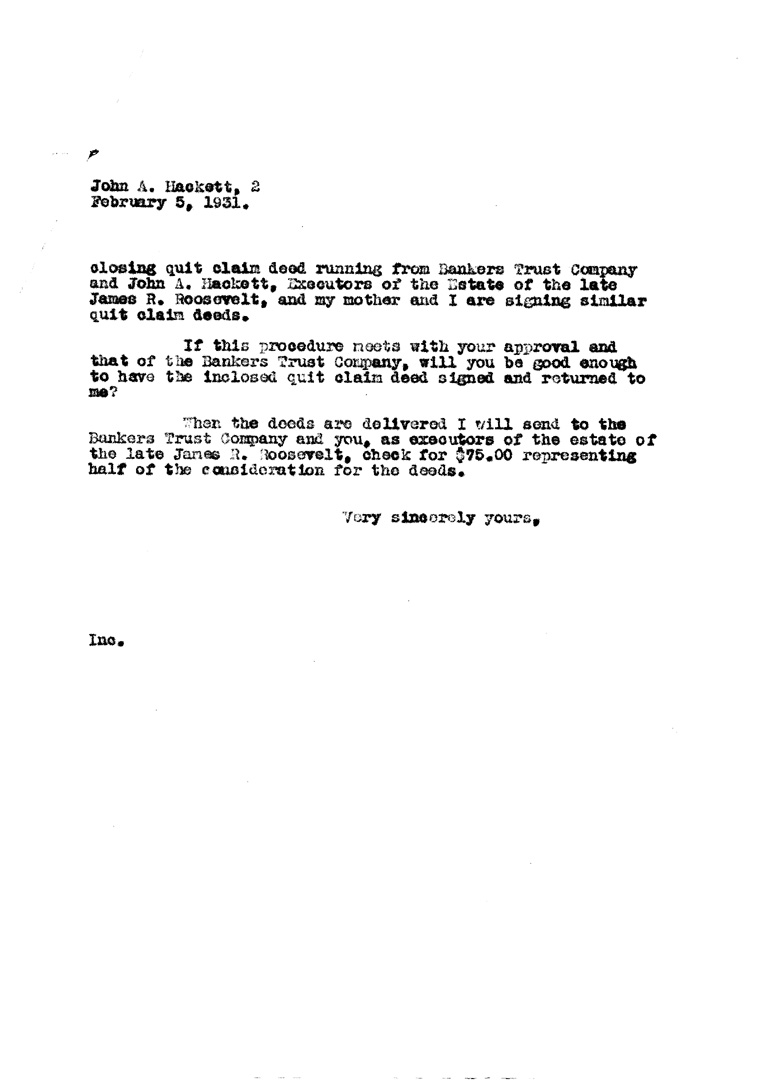 [a906bh01.jpg] - Original copy of February 5, 1931 letter