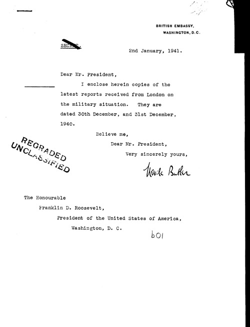 [a316b01.jpg] - Neville Butler --> FDR Letter about military reports 1/2/41