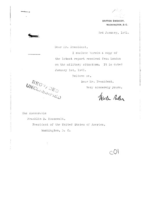 [a316c01.jpg] - Neville Butler -->FDR Letter about military situation 1/3/41