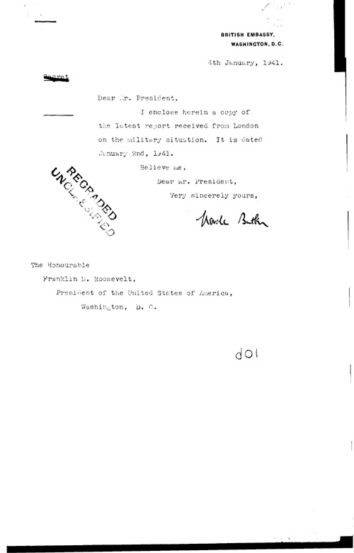 [a316d01.jpg] - Neville Butler --> FDR Letter about military situation 1/4/41