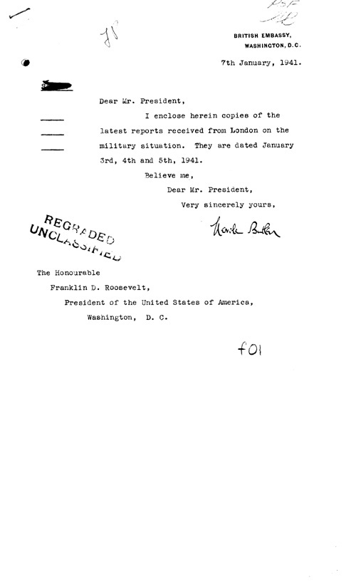 [a316f01.jpg] - Neville Butler --> FDR Letter about military situation 1/7/41