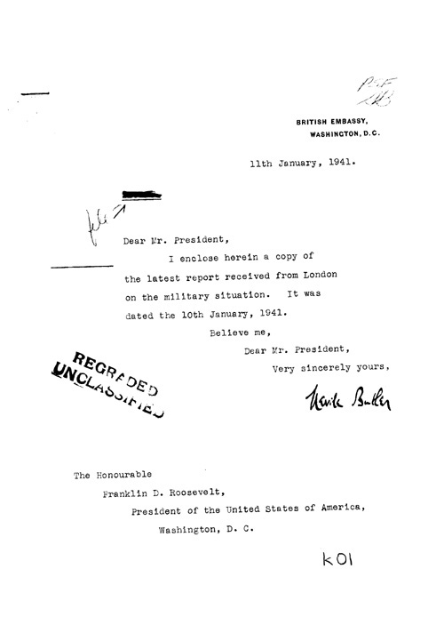 [a316k01.jpg] - Neville Butler --> FDR Letter about military situation 1/11/41