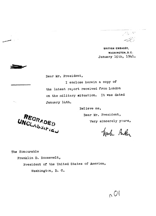 [a316n01.jpg] - Neville Butler --> FDR Letter about military situation 1/16/41
