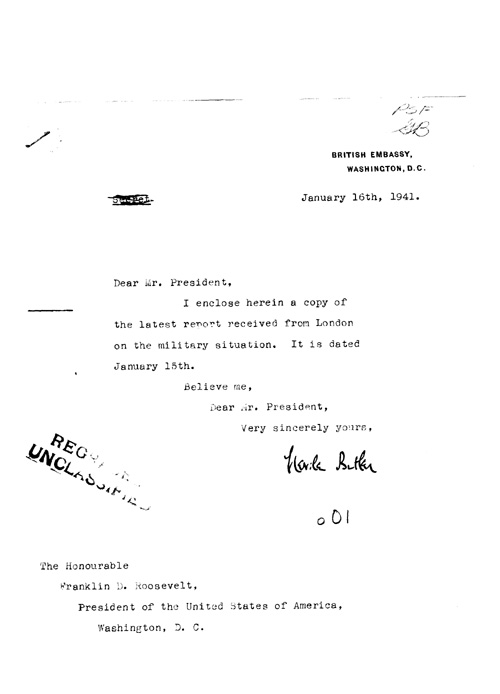 [a316o01.jpg] - Neville Butler --> FDR Letter about military situation 1/16/41