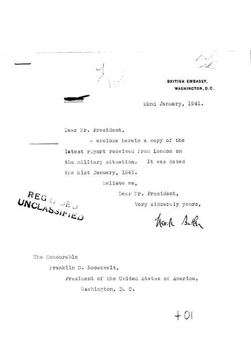 [a316t01.jpg] - Neville Butler --> FDR Letter about military situation 1/22/41