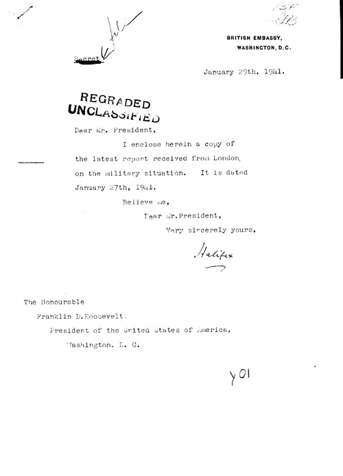 [a316y01.jpg] - Lord Halifax --> FDR Letter about military situation 1/29/41