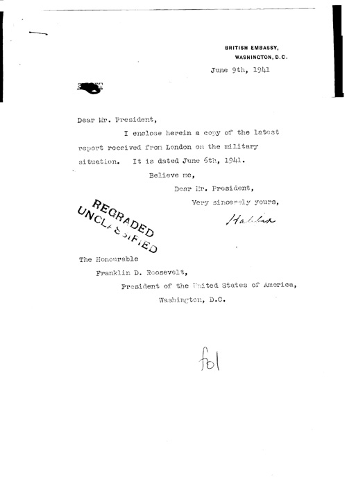 [a321f01.jpg] - Cover letter; Halifax-->FDr 6/9/41