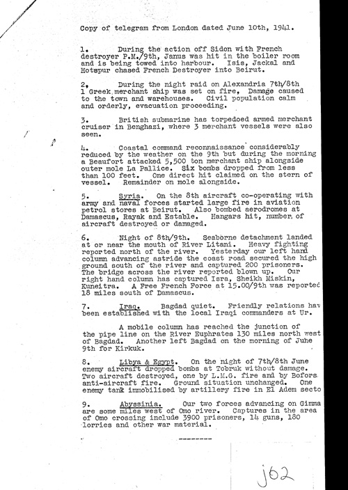[a321j02.jpg] - Telegram from London on military situation 6/10/41