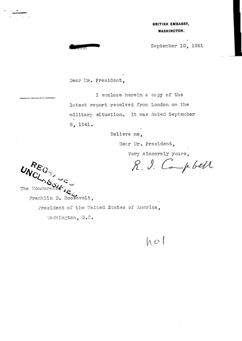 [a323h01.jpg] - Cover letter; Campbell-->FDR  9/10/41