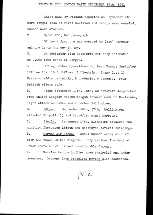 [a323p02.jpg] - Telegram from London on military situation 9/19/41