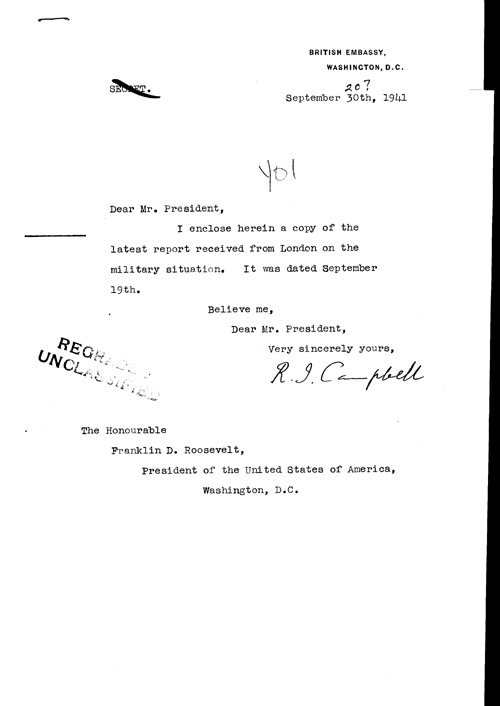 [a323y01.jpg] - Cover letter; Campbell-->FDR 9/30/41