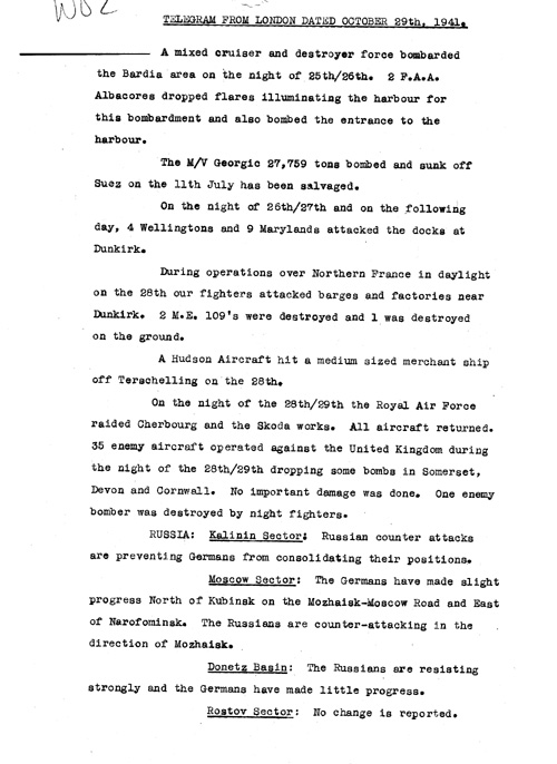 [a324w02.jpg] - Telegram from London on military situation 10/29/41