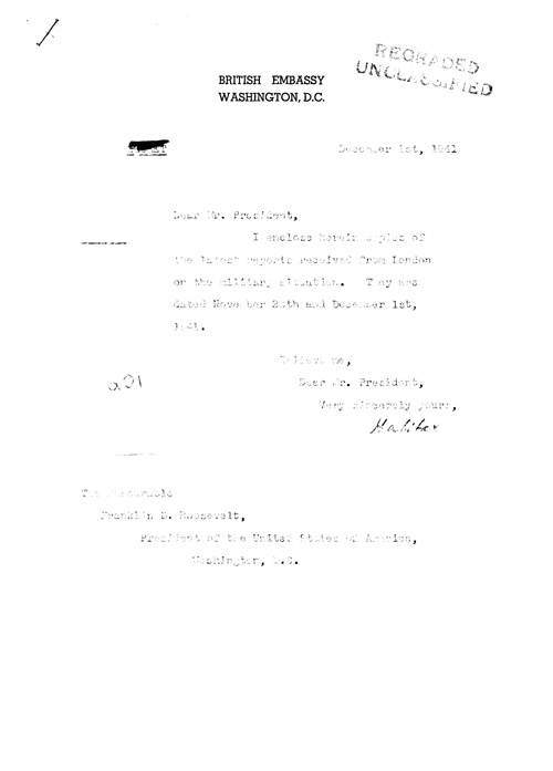 [a326a01.jpg] - Halifax --> FDR Letter regarding military situation 12/1/41
