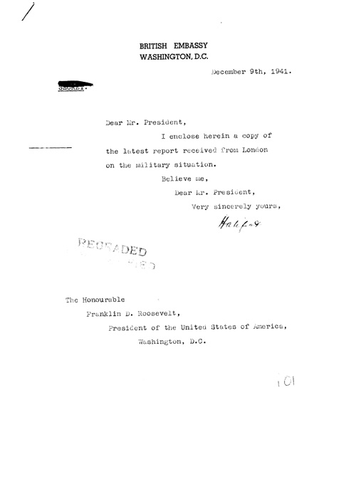 [a326i01.jpg] - Halifax --> FDR Letter regarding military situation 12/9/41