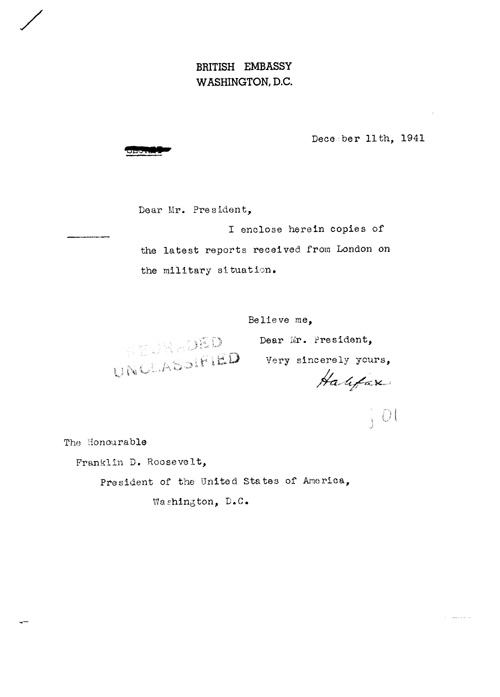[a326j01.jpg] - Halifax --> FDR Letter regarding military situation 12/11/41