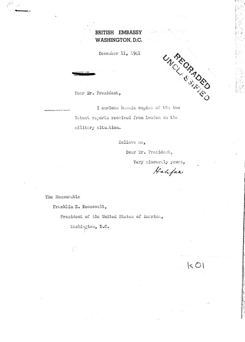 [a326k01.jpg] - Halifax --> FDR Letter regarding military situation 12/11/41