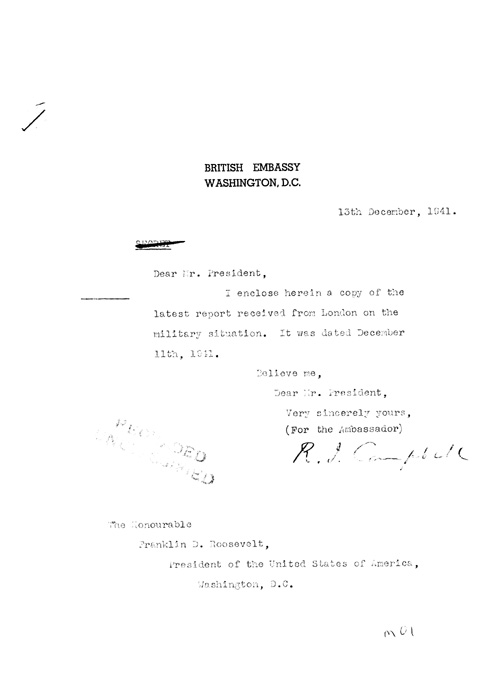 [a326m01.jpg] - R.J. Campbell --> FDR Letter regarding military situation 12/13/41